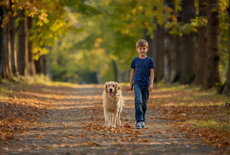 One of our guests taking their dog for a walk.